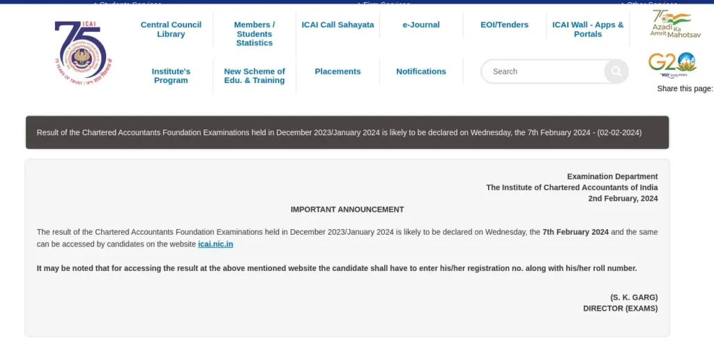 ICAI CA Foundation result dec 2023 notification